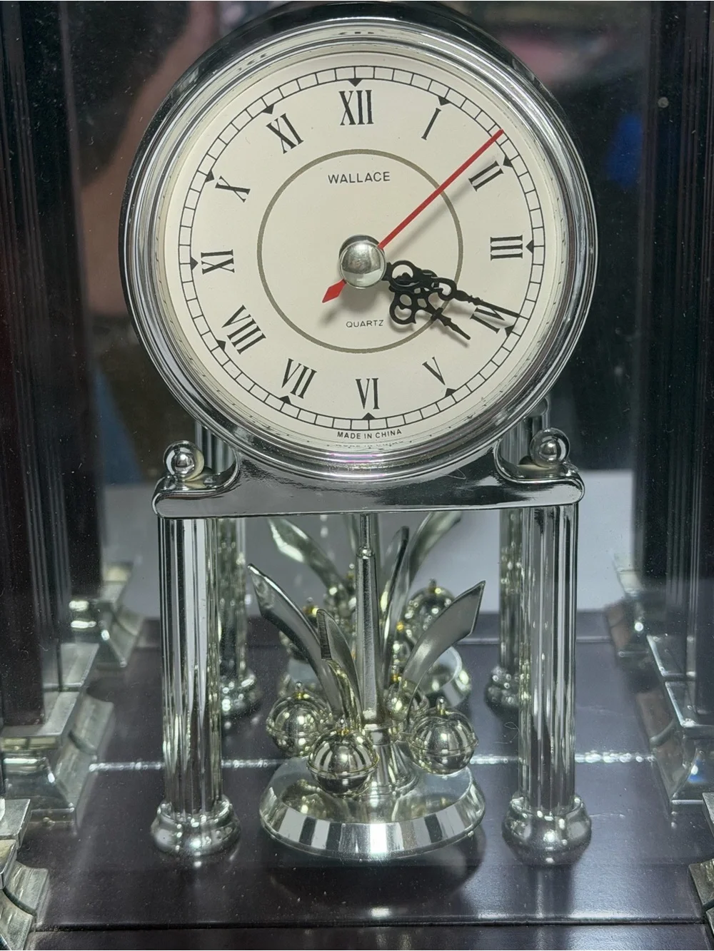 Vintage Wallace Silversmiths Mahogany Carriage Mantel Clock - Quartz, Works!